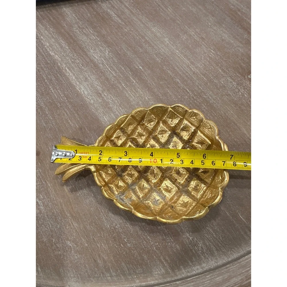 Rare Vintage Tano Signed Gold Pineapple Catchall Tray - Footed Vanity Dish